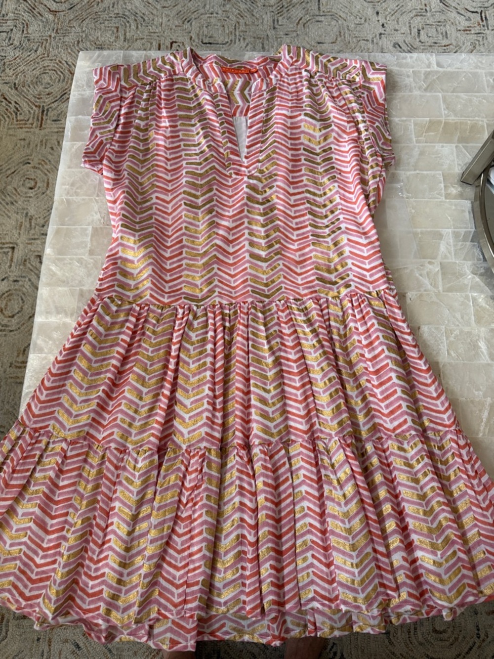 Oliphant Pink and Gold  Chevron Mini Dress
